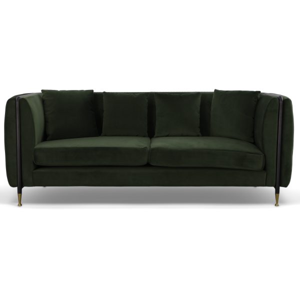 84" Dark Green Velvet Sofa With Black and Gold Legs