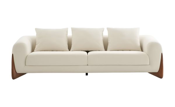 100" Cream Fabric Sofa With Wood Brown Legs - Image 2