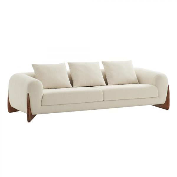 100" Cream Fabric Sofa With Wood Brown Legs - Image 3