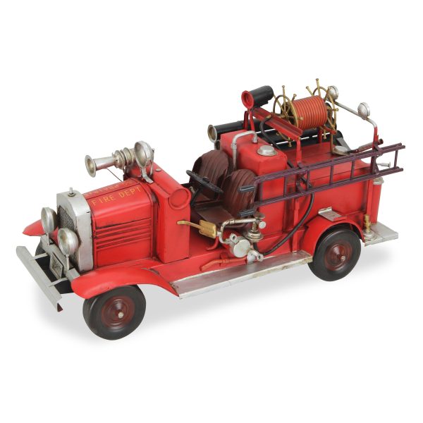 8" Red and Black Metal Hand Painted 1927's Fire Engine Model Car - Image 3