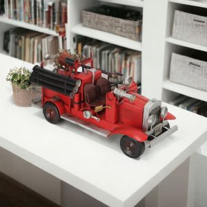 8" Red and Black Metal Hand Painted 1927's Fire Engine Model Car