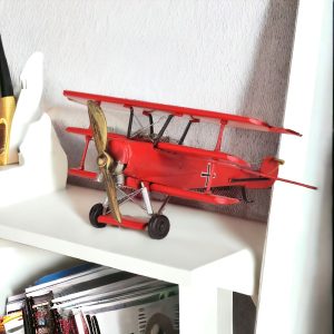7" Red and Silver Metal Hand Painted 1917 "Fokker" Red Baron Tri Plane Model Airplane
