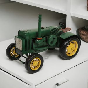 8" Green and Black Metal Hand Painted Model Tractor Tabletop Sculpture
