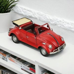 5" Red and Silver Metal Hand Painted Red Volkswagen Convertible Beetle Model Car