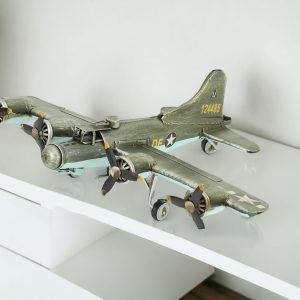 4" Green and Black Metal Hand Painted 1942's "B-17" Fortress Model Airplane