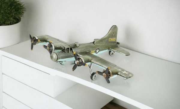4" Green and Black Metal Hand Painted 1942's "B-17" Fortress Model Airplane