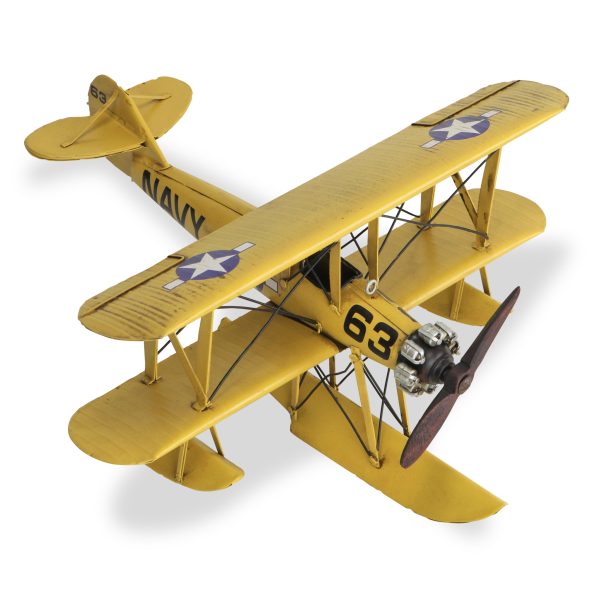 7" Yellow and Black Metal Hand Painted Model Airplane Tabletop Sculpture - Image 2