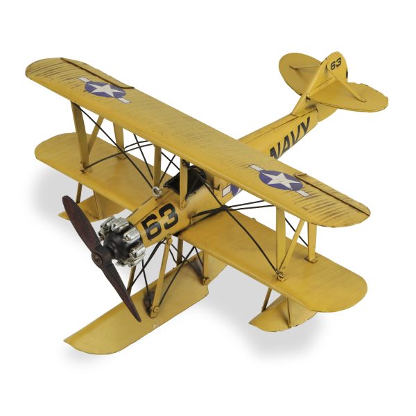 7" Yellow and Black Metal Hand Painted Model Airplane Tabletop Sculpture - Image 3