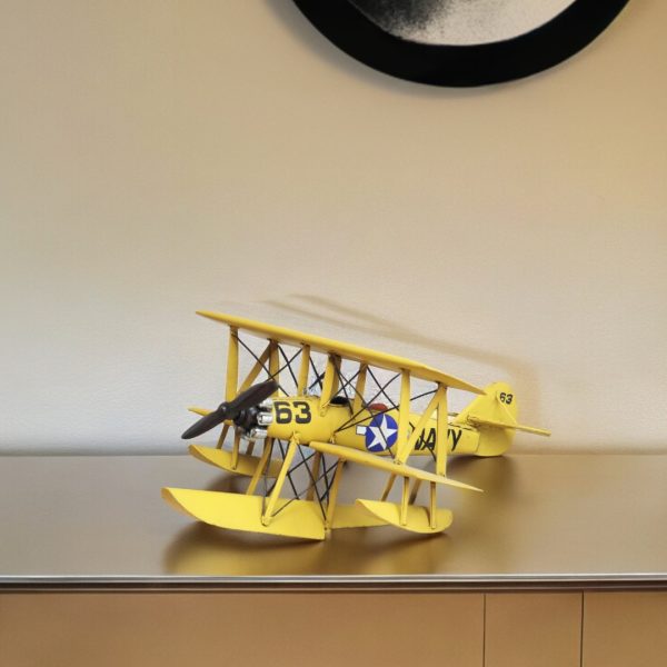 7" Yellow and Black Metal Hand Painted Model Airplane Tabletop Sculpture