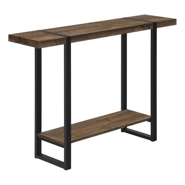 47" Brown and Black Wood and Metal Distressed Sled Console Table With Shelf - Image 2