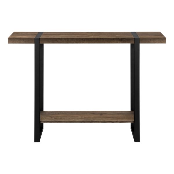 47" Brown and Black Wood and Metal Distressed Sled Console Table With Shelf - Image 3