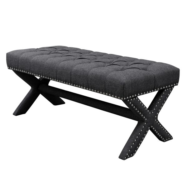 45" Dark Gray Upholstered Linen Bench - Image 2