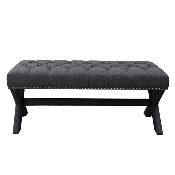 45" Dark Gray Upholstered Linen Bench - Image 3