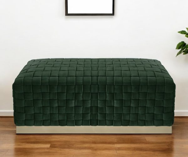 40" Hunter Green and Gold Velvet Upholstered Bench