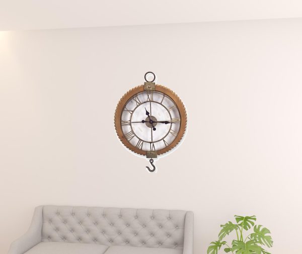 22"  Natural Solid Wood and Metal Analog Round Wall Clock - Image 3