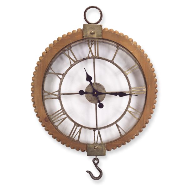 22"  Natural Solid Wood and Metal Analog Round Wall Clock - Image 2