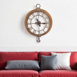 22"  Natural Solid Wood and Metal Analog Round Wall Clock