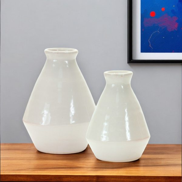 Set of Two White Bud Terracotta Table Vase - Image 2