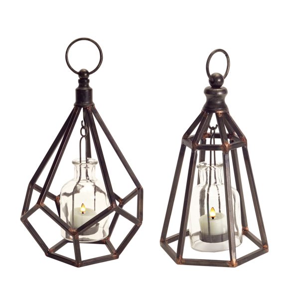 Set of Two Black Metal Geometric Tabletop Tealight Candle Holders - Image 2