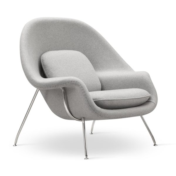 39" Light Gray and Silver Wool Lounge Chair With Ottoman