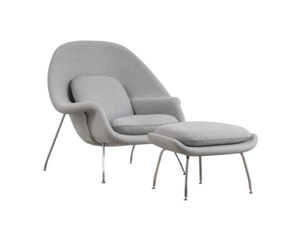 39" Light Gray and Silver Wool Lounge Chair With Ottoman - Image 3