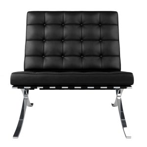 32" Black and Silver Italian Leather Tufted Lounge Chair