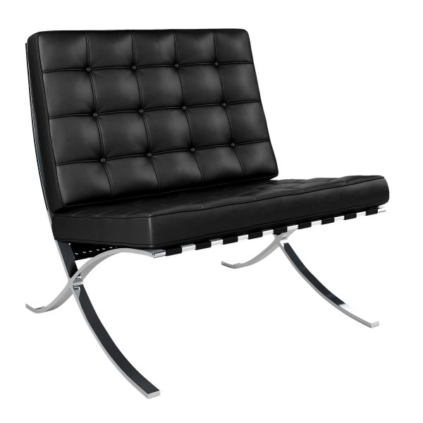 32" Black and Silver Italian Leather Tufted Lounge Chair - Image 3