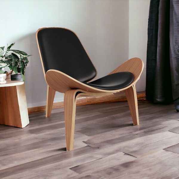 36" Black and Brown Faux Leather Lounge Chair - Image 2