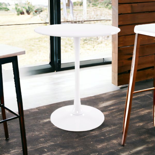36" White Rounded Manufactured Wood and Metal Bar Table - Image 2