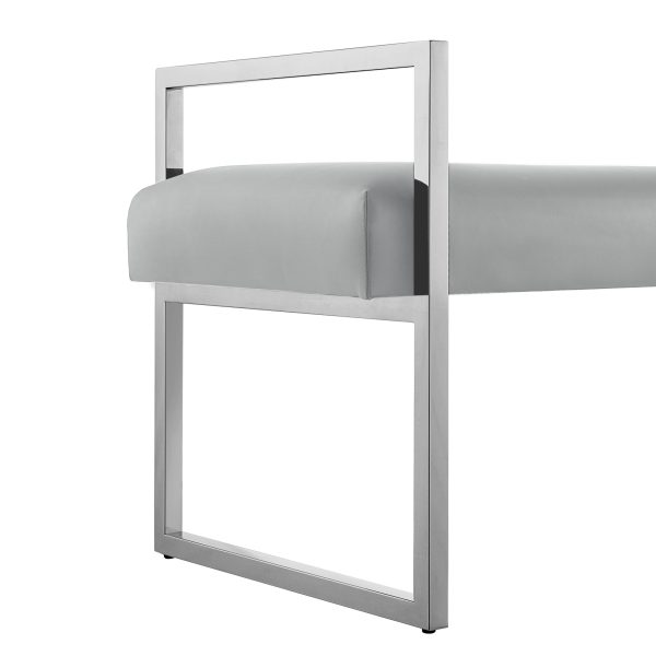 21" Gray and Silver Upholstered Faux Leather Bench - Image 3