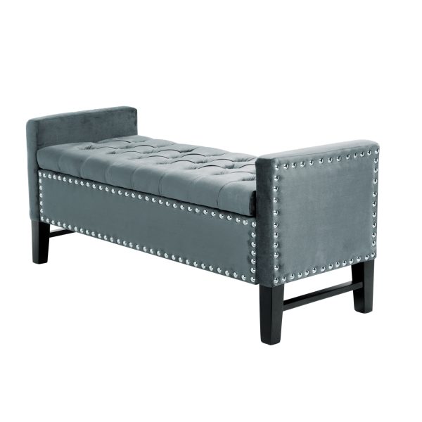 20" Slate Blue Upholstered Velvet Bench with Shoe Storage - Image 2