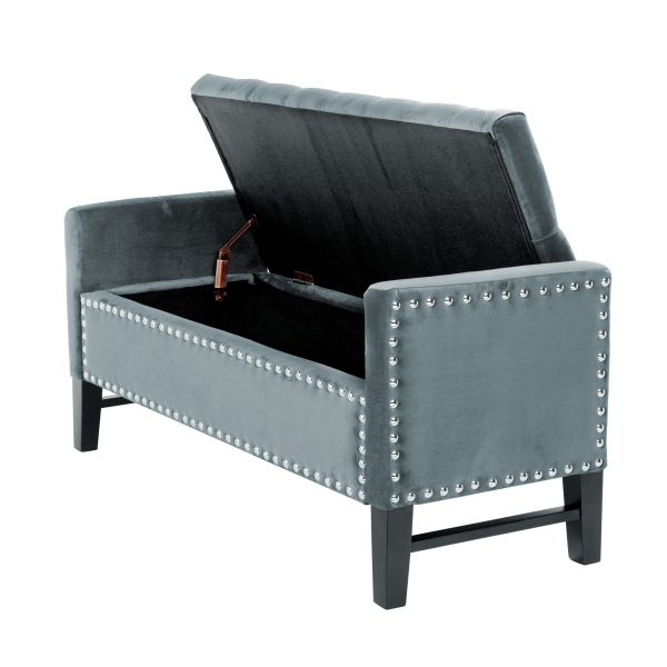 20" Slate Blue Upholstered Velvet Bench with Shoe Storage - Image 3