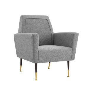 32" Light Gray And Black And Gold Linen Arm Chair
