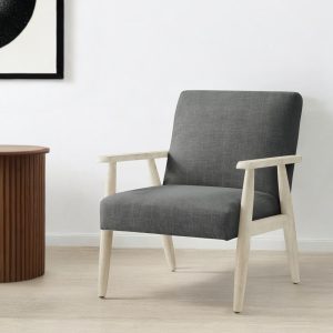 30" Charcoal And Off White Linen Arm Chair
