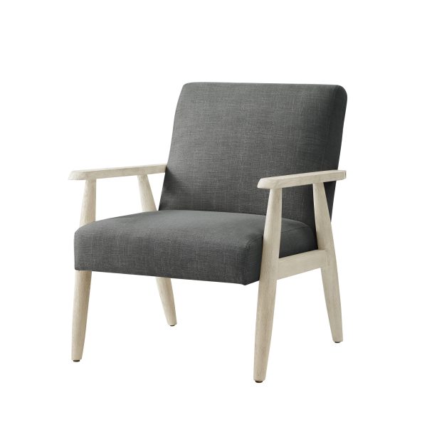 30" Charcoal And Off White Linen Arm Chair - Image 2