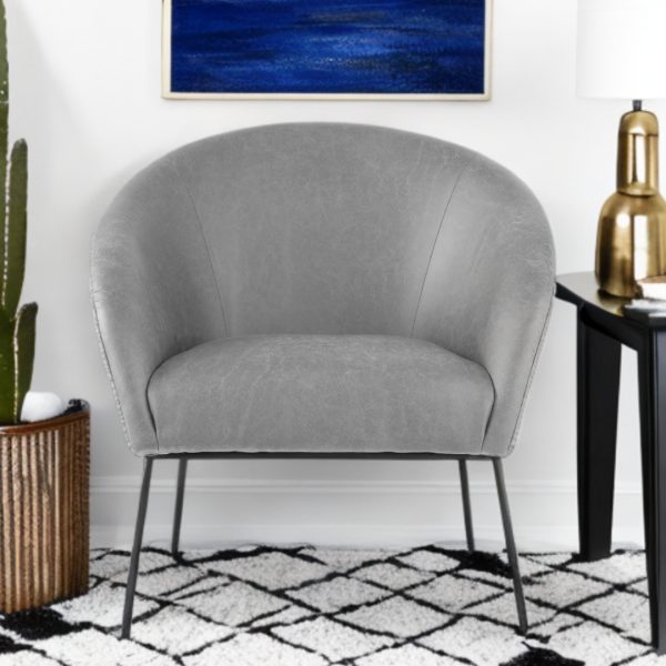 31" Light Gray And Black Faux Leather Barrel Chair - Image 2