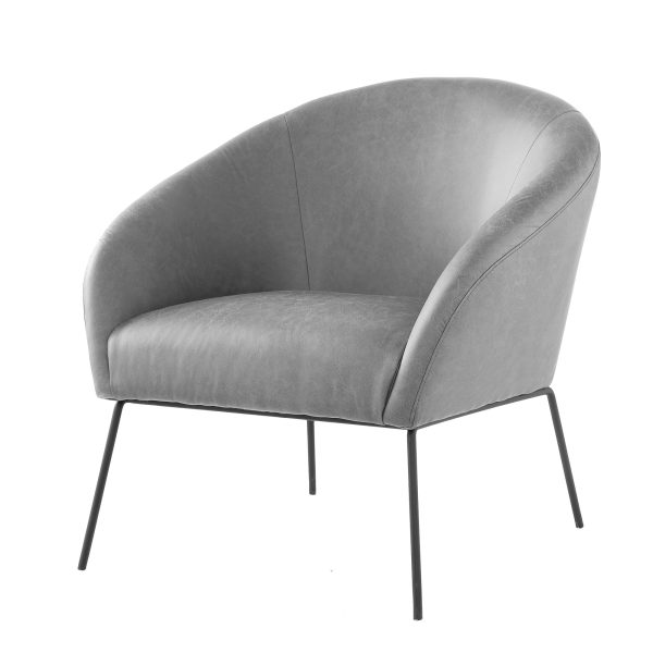 31" Light Gray And Black Faux Leather Barrel Chair - Image 3