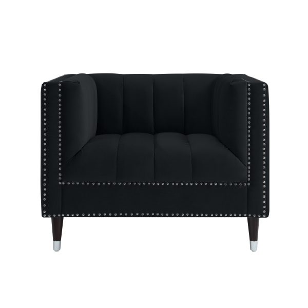 34" Black And Silver Velvet Tufted Club Chair - Image 2