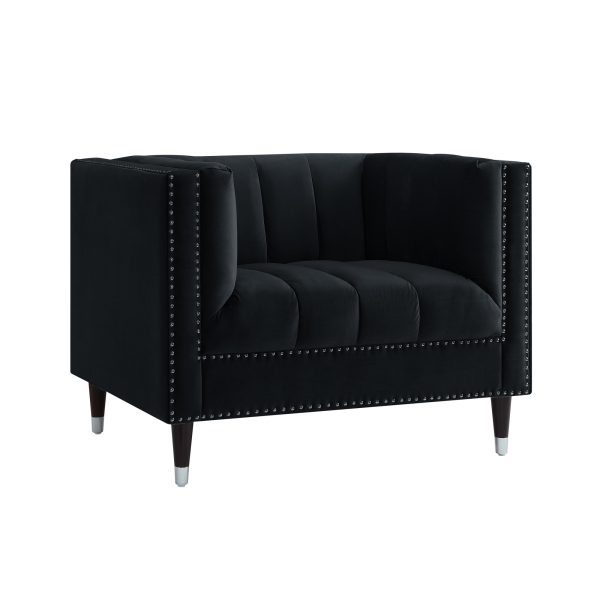 34" Black And Silver Velvet Tufted Club Chair - Image 3