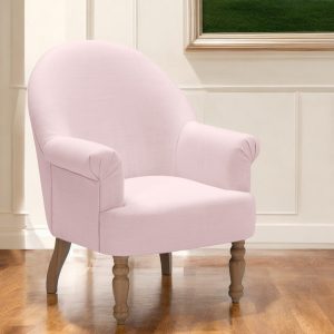 33" Pink And Brown Linen Arm Chair