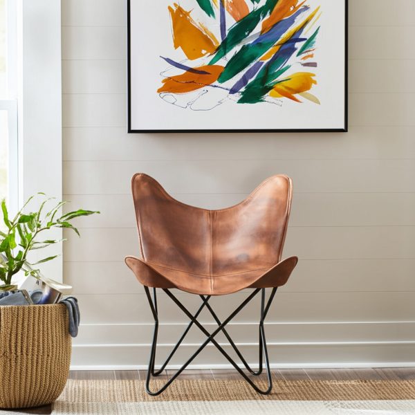 30" Brown and Black Genuine Leather Butterfly Chair - Image 2