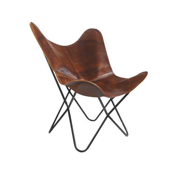 30" Brown and Black Genuine Leather Butterfly Chair - Image 3