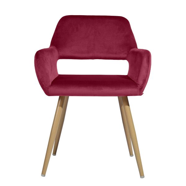 22" Fuchsia and Brown Velvet Arm Chair - Image 2