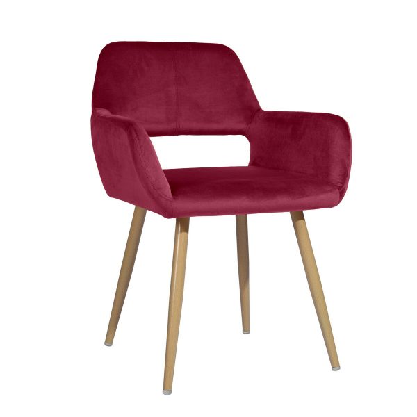 22" Fuchsia and Brown Velvet Arm Chair - Image 3