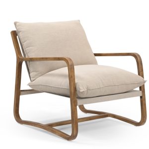 30" Beige And Brown Linen Arm Chair