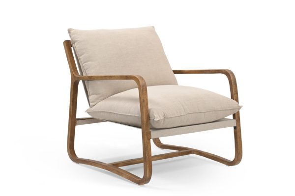 30" Beige And Brown Linen Arm Chair
