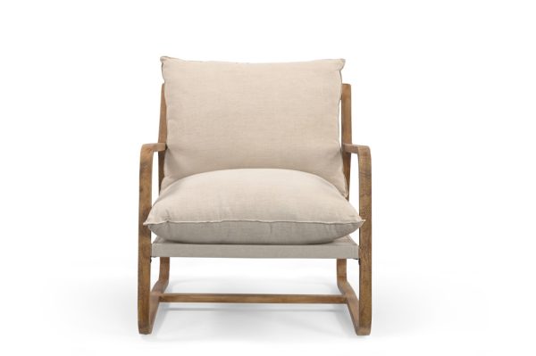 30" Beige And Brown Linen Arm Chair - Image 3