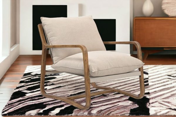 30" Beige And Brown Linen Arm Chair - Image 2