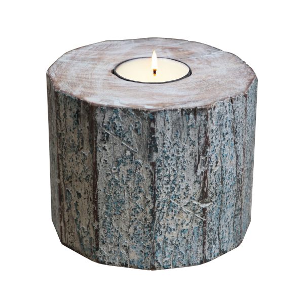 5" Brown And White Solid Wood Tabletop Tealight Candle Holder - Image 2