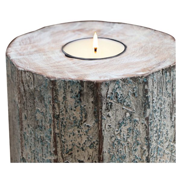 5" Brown And White Solid Wood Tabletop Tealight Candle Holder - Image 3